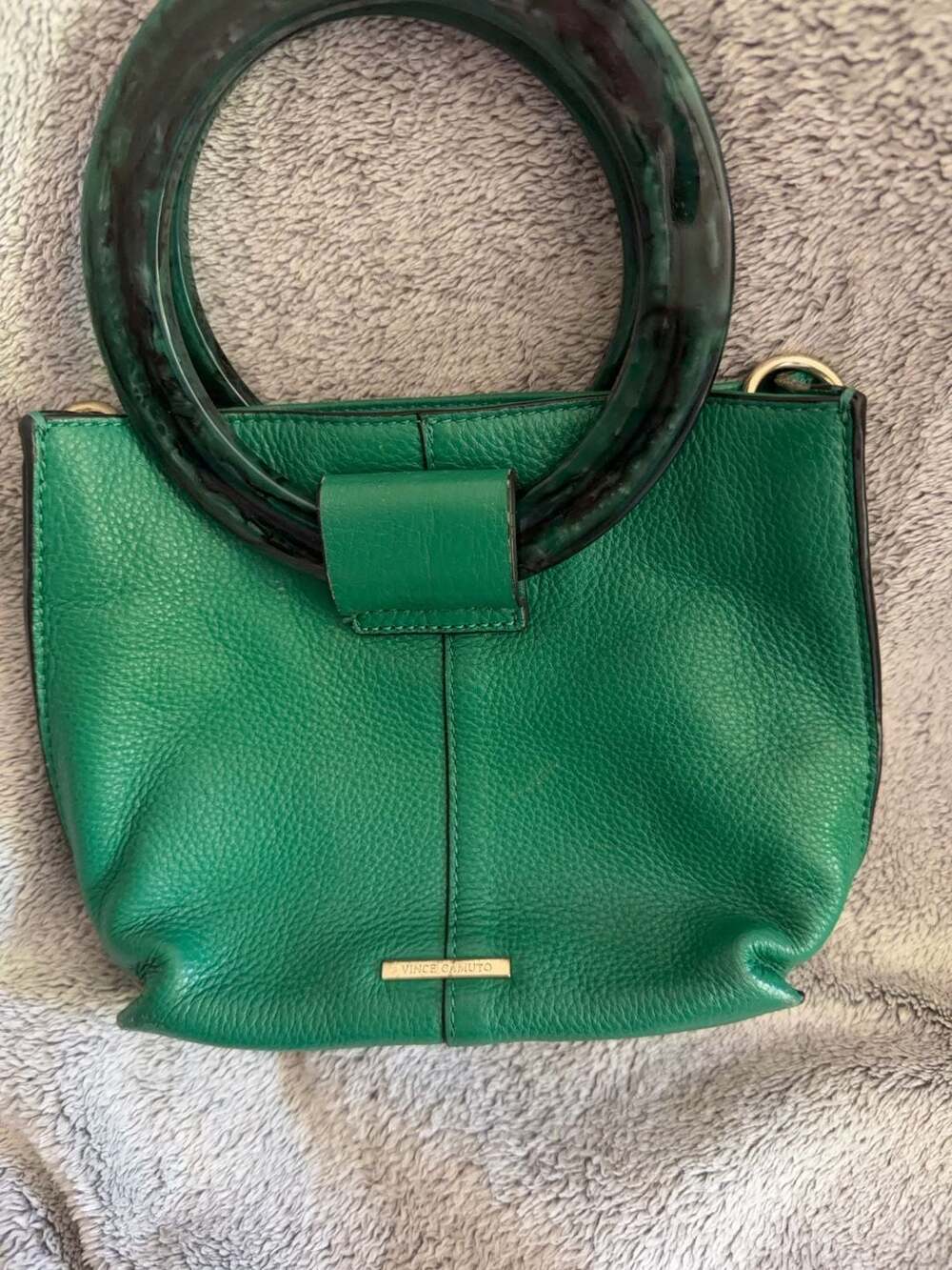 Vince Camuto Pebbled Leather Mini Handbag with Tortoiseshell Ring Handles